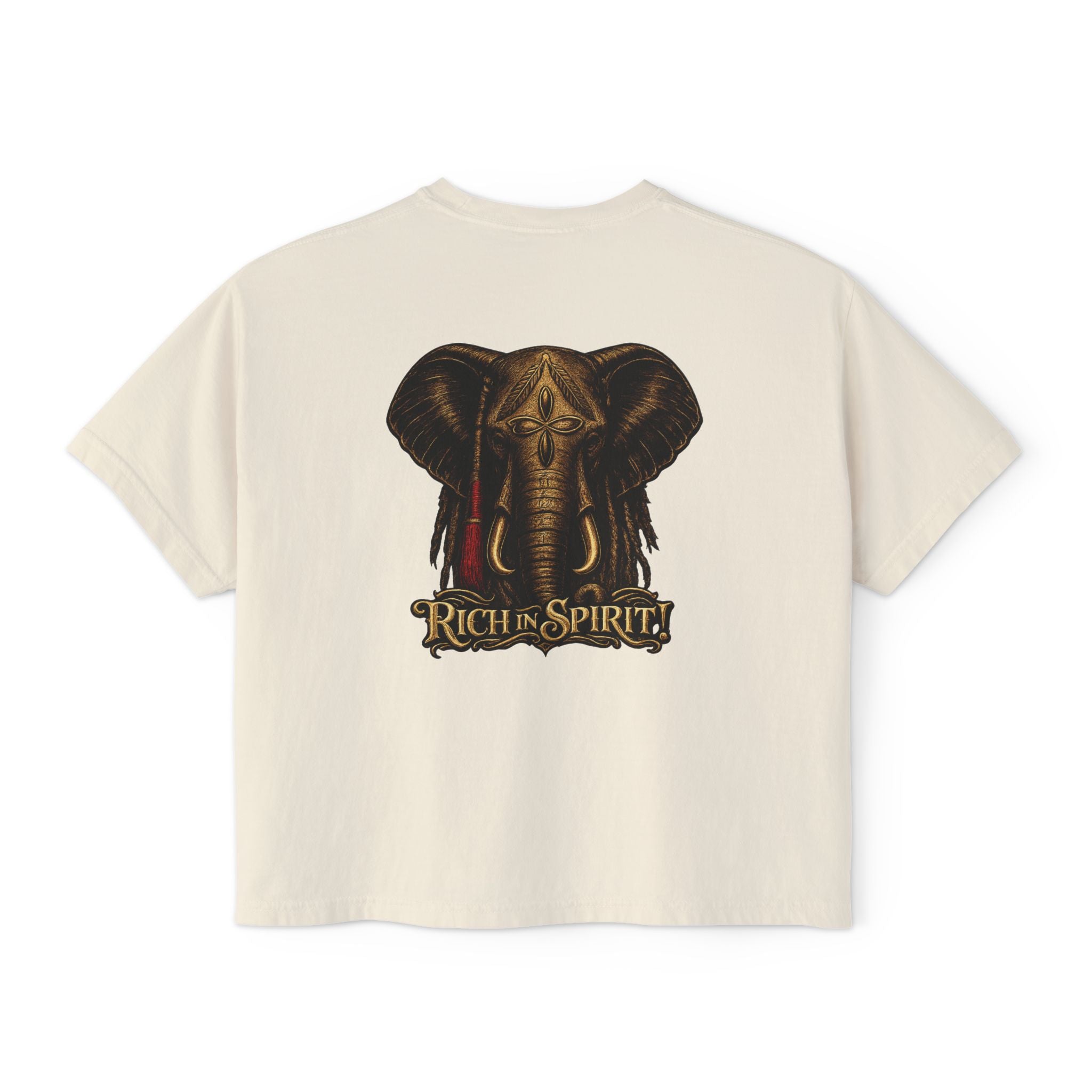 Rich in Spirit Elephant design Tee | Ahavami logo boxy tee