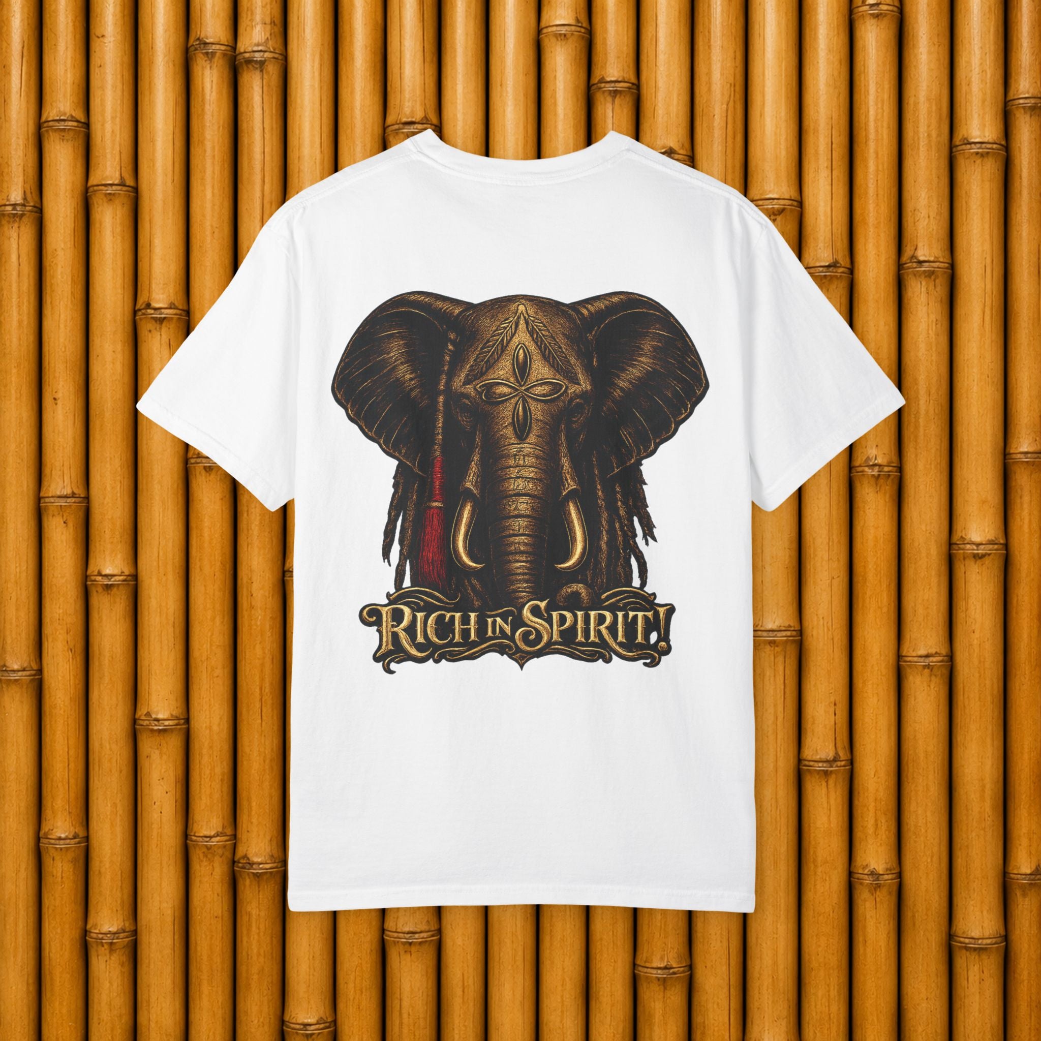 Rich in Spirit Elephant design T-shirt | Tribal elephant back print