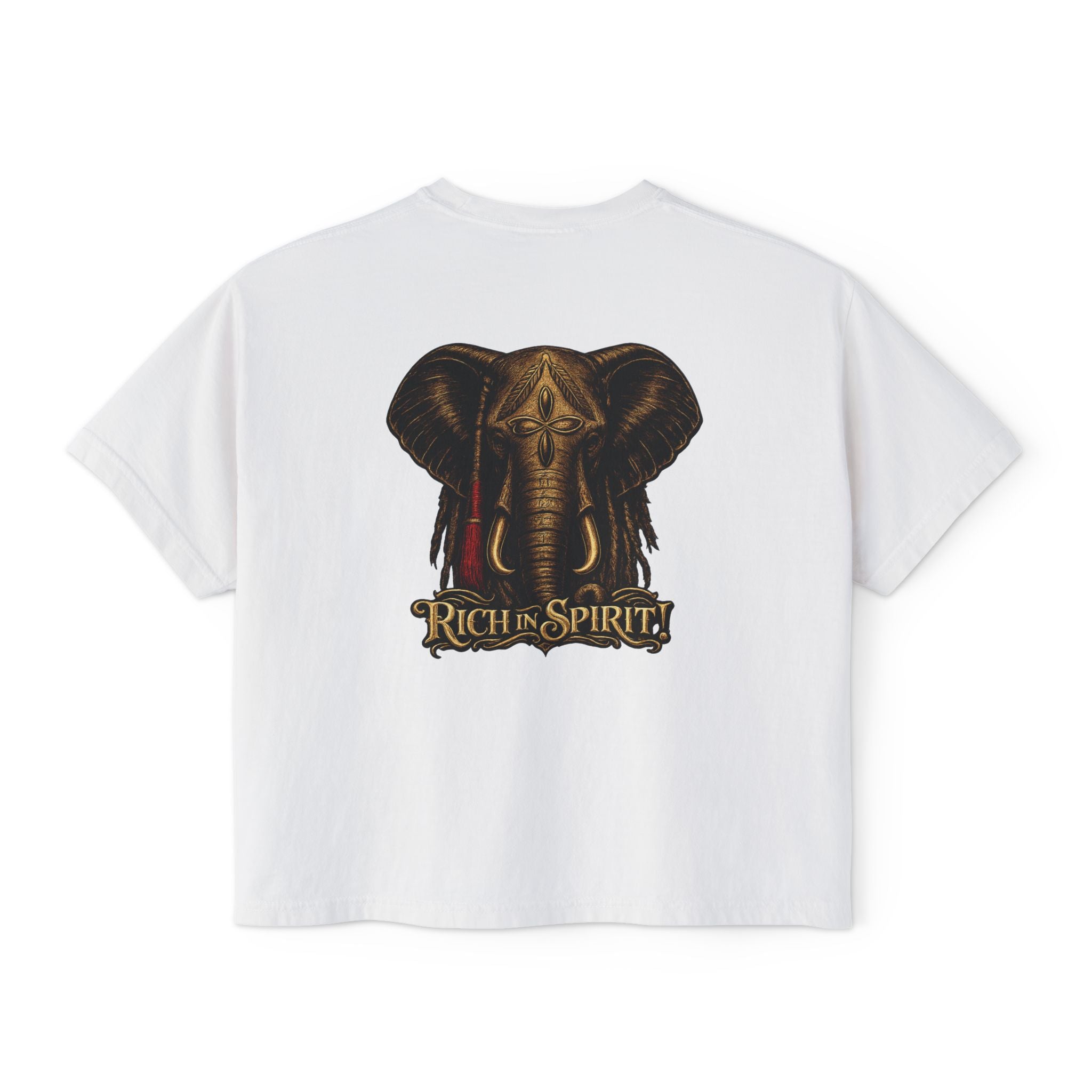 Rich in Spirit Elephant design Tee | Ahavami logo boxy tee